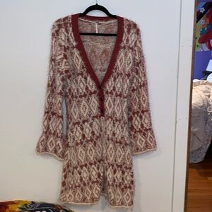 Free People Fuzzy Feeling Dress ECU Size Large Mulberry Cream Boho Sold Out